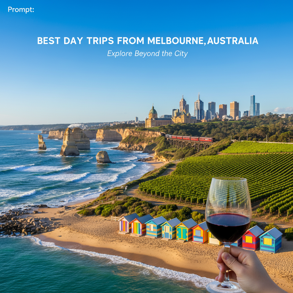 alt_text Scenic blend of Melbourne’s skyline, Twelve Apostles, Yarra Valley, Brighton Beach, and Dandenongs.