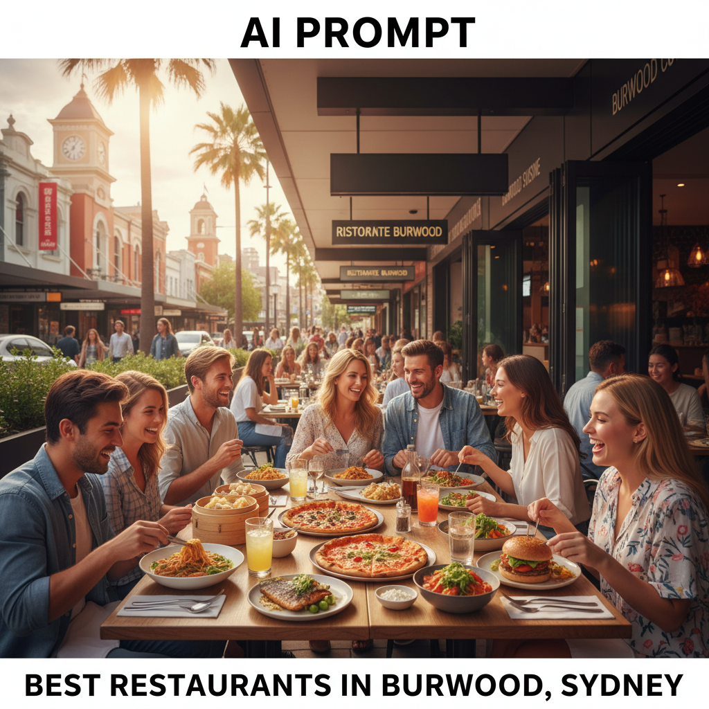 People dining outdoors at vibrant Burwood restaurants, enjoying multicultural cuisine on a sunny street.