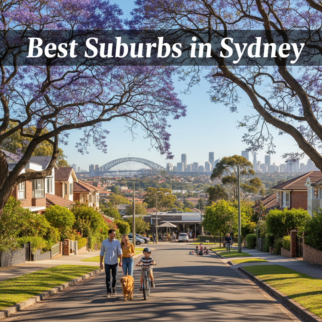 Family-friendly Sydney suburb with modern homes, gardens, outdoor fun, and skyline in the distance.