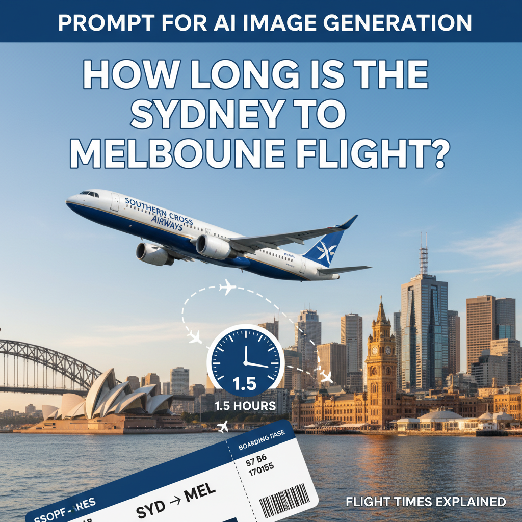 Airplane flying from Sydney to Melbourne; 1.5-hour flight time, skylines, infographics, boarding pass.